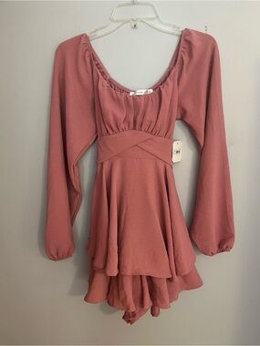 Altar'd State Dusty Rose Long-Sleeve‎ Tiered Mini Dress